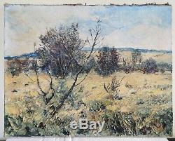 Tableau ancien huile sur toile signé, paysage provençale, garrigue années 40 50