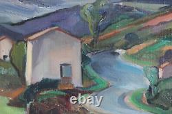 Tableau ancien huile sur toile signée Espinasse paysage Bruniquel 1945