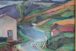 Tableau ancien huile sur toile signée Espinasse paysage Bruniquel 1945