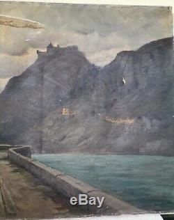 Tableau ancien huile sur toile signée paysage montagne fort Savoie 19ème siècle