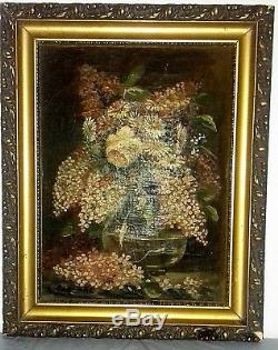 Tableau ancien huile sur toile xIx ème nature morte fleurs signé