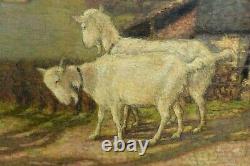 Tableau ancien jeune berger et ses chèvres pointillisme signé Gardener XIXème