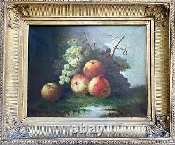 Tableau ancien nature morte fruits XVIII XIX Empire peinture huile toile cadre