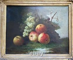 Tableau ancien nature morte fruits XVIII XIX Empire peinture huile toile cadre