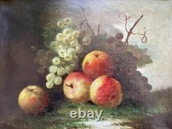Tableau ancien nature morte fruits XVIII XIX Empire peinture huile toile cadre