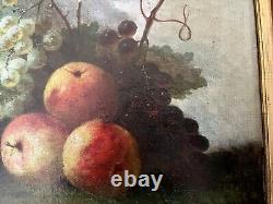 Tableau ancien nature morte fruits XVIII XIX Empire peinture huile toile cadre