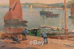Tableau ancien par Henry BURON scène de port Huile sur toile 25 cm x 33 cm SBD
