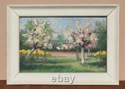 Tableau ancien paysage Arbre en fleurs Peinture à l'huile sur toile