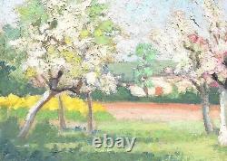 Tableau ancien paysage Arbre en fleurs Peinture à l'huile sur toile