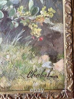 Tableau ancien paysage fleur arbre XIX orientaliste peinture huile toile signé