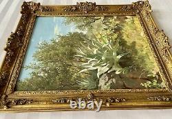 Tableau ancien paysage fleur arbre XIX orientaliste peinture huile toile signé