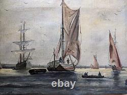 Tableau ancien paysage marin huile sur toile / France, début XXeme