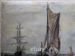 Tableau ancien paysage marin huile sur toile / France, début XXeme