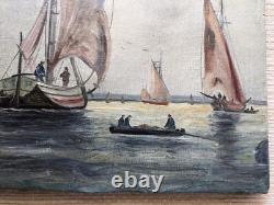 Tableau ancien paysage marin huile sur toile / France, début XXeme