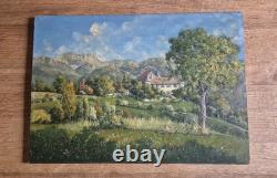 Tableau ancien paysage montagne Vercors Triève mens château montmeilleur ch. Brun