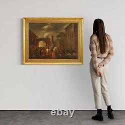 Tableau ancien paysage scène de genre huile sur toile peinture art 18ème siècle