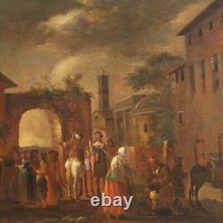 Tableau ancien paysage scène de genre huile sur toile peinture art 18ème siècle