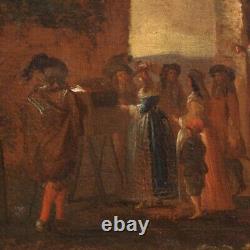 Tableau ancien paysage scène de genre huile sur toile peinture art 18ème siècle