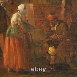 Tableau ancien paysage scène de genre huile sur toile peinture art 18ème siècle