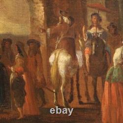 Tableau ancien paysage scène de genre huile sur toile peinture art 18ème siècle