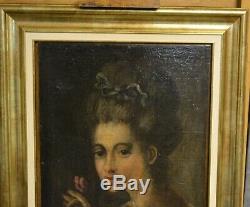 Tableau ancien peinture, huile sur toile XVIIIème jeune femme