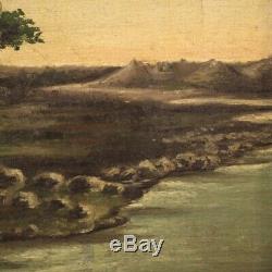 Tableau ancien peinture italienne paysage huile sur toile cadre chasseur 800