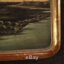 Tableau ancien peinture italienne paysage huile sur toile cadre chasseur 800