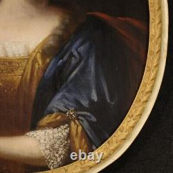 Tableau ancien peinture ovale huile sur toile cadre portrait 700 18ème siècle