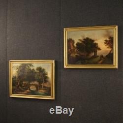 Tableau ancien peinture paysage romantique huile sur toile avec cadre art 800