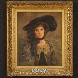 Tableau ancien peinture signé portrait huile sur toile femme belle époque