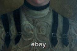 Tableau ancien portrait Art Nouveau Jeune femme Robe J. P Carré Bordeaux hst 1900