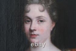 Tableau ancien portrait d'élégante jeune femme XVIIIème suiv François DE Troy
