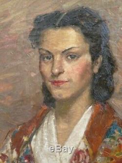 Tableau ancien portrait d'une jeune femme signé A. ALLARD huile sur toile