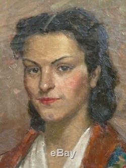 Tableau ancien portrait d'une jeune femme signé A. ALLARD huile sur toile