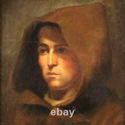 Tableau ancien portrait de moine peinture religieuse huile sur toile 700