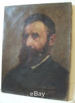 Tableau ancien portrait homme huile sur toile 19e s old oil painting man