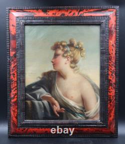 Tableau ancien portrait jeune femme antique d'esmenard