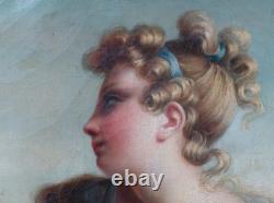 Tableau ancien portrait jeune femme antique d'esmenard
