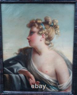 Tableau ancien portrait jeune femme antique d'esmenard