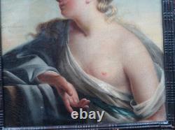 Tableau ancien portrait jeune femme antique d'esmenard