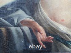 Tableau ancien portrait jeune femme antique d'esmenard