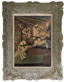 Tableau ancien scène de genre Carrousel manège art naif Serge Fiorio Suisse XX