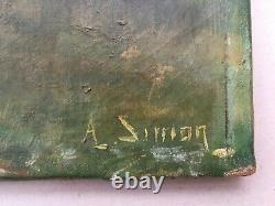 Tableau ancien signé A. Simon, Lingère, Huile sur toile, Peinture, Fin XIXe