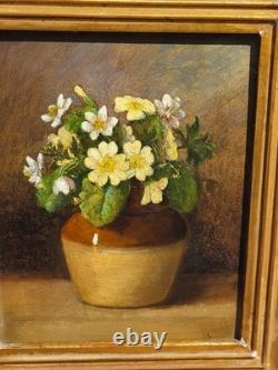 Tableau ancien signé. Bouquet de Fleurs. Peinture huile sur panneau de bois