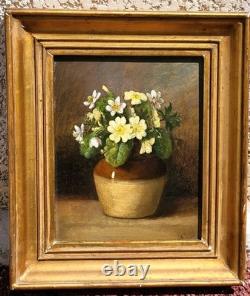 Tableau ancien signé. Bouquet de Fleurs. Peinture huile sur panneau de bois