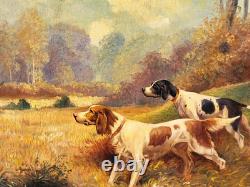 Tableau ancien signé. Chien à L' Arrêt. Peinture huile sur toile