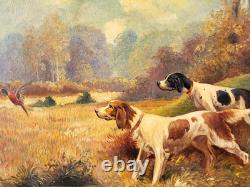 Tableau ancien signé. Chien à L' Arrêt. Peinture huile sur toile