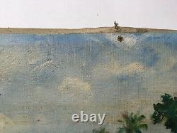 Tableau ancien signé, Daté 1956, Plage aux Antilles, Huile sur toile, Milieu XXe