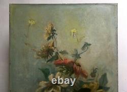 Tableau ancien signé E. Ternet, Fleurs, Importante huile sur toile, Début XXe