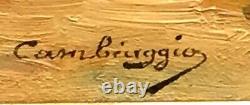 Tableau ancien signé Émile Cambiaggio huile sur toile 1905 Ponton sur la Seine